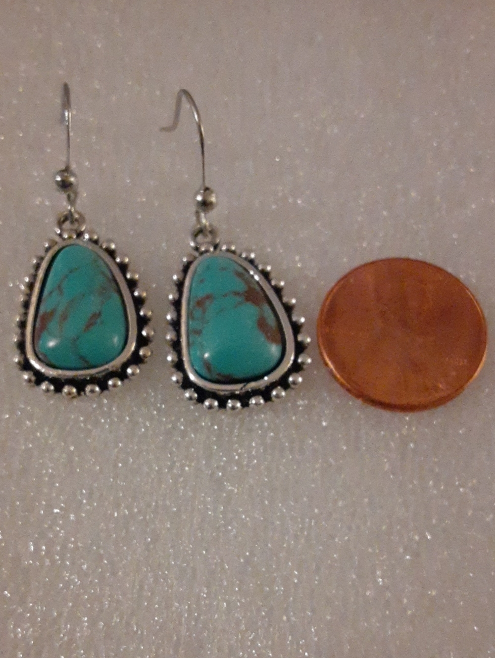 Turquoise Teardrop Dangle Earrings in Silver-Tone Setting